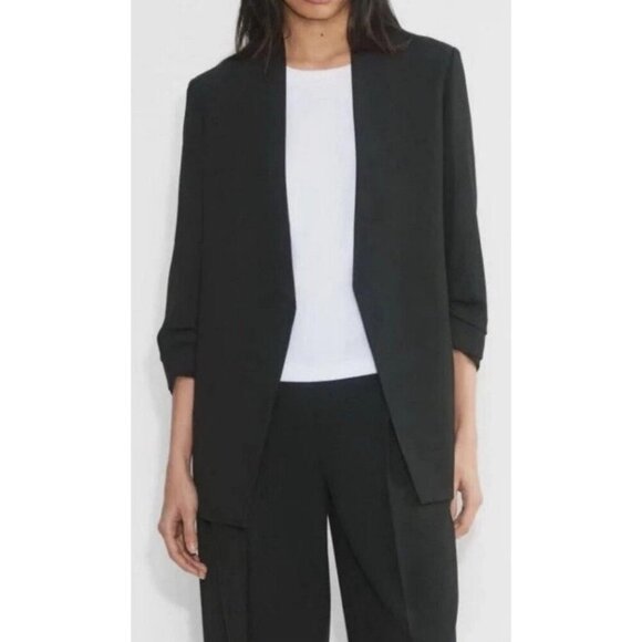 New Aritzia BABATON Black Mirror Crepe Open Front Power Blazer Jacket - Picture 1 of 10
